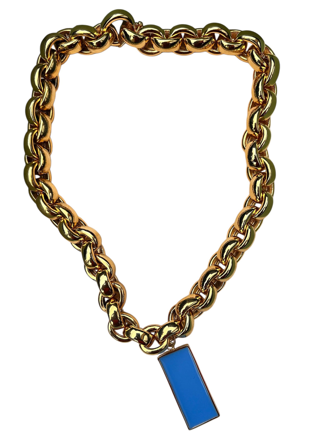 Chunky paperclip necklace with enamel pendant