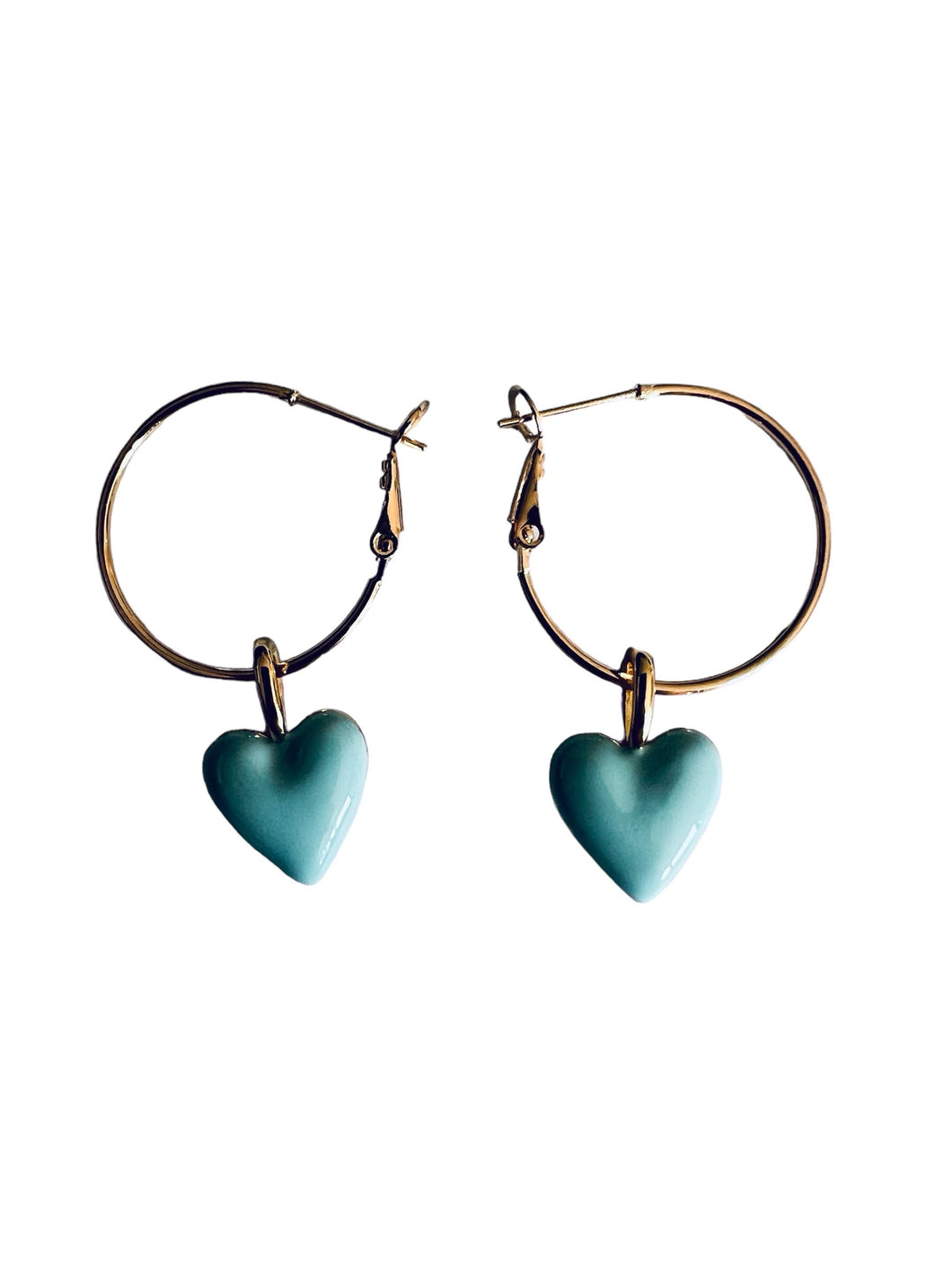 Gold hoops with heart charm