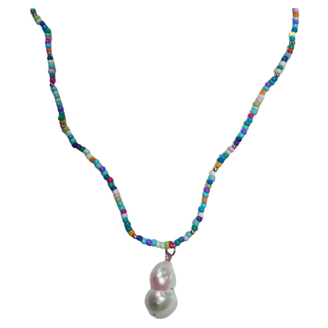 Multi coloured beaded necklace with pearl